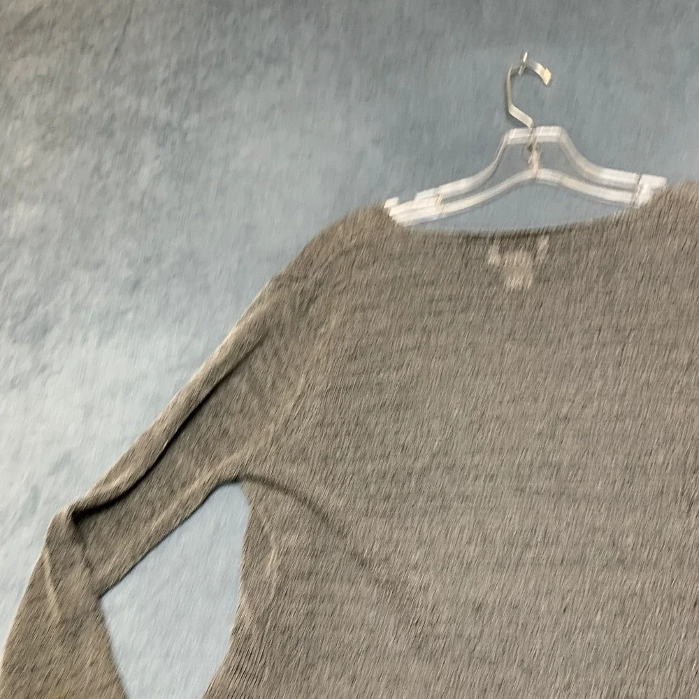 CDC Cardigan Sweater Womens L Heather Gray Metallic Knit Scalloped Hem Tie Front